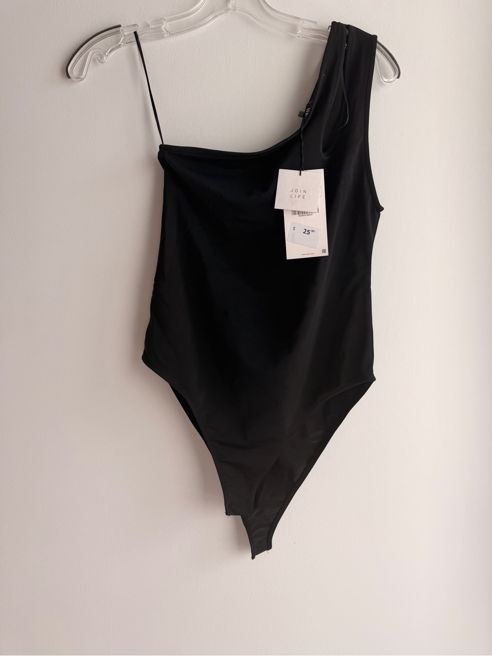 Zara Black One-Shoulder Bodysuit with Thin Strap